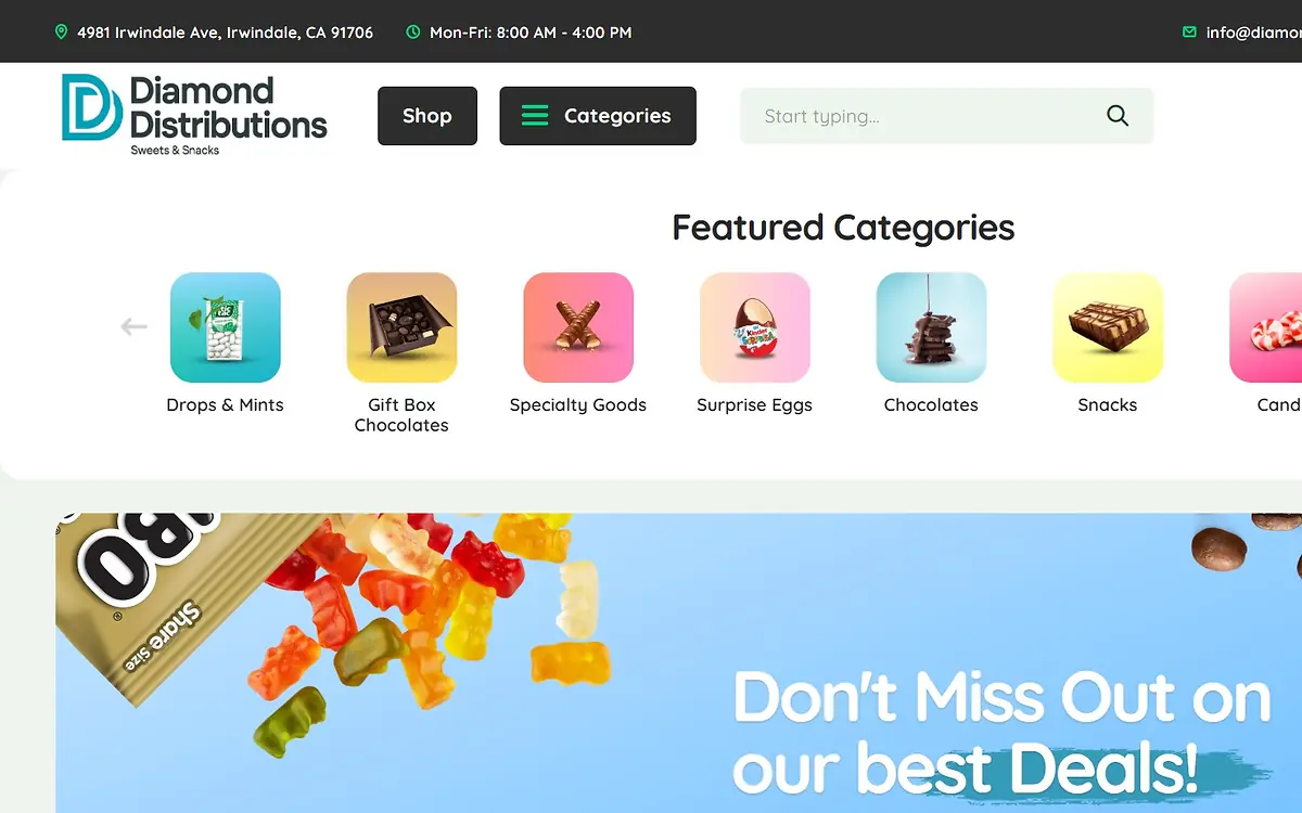 Diamond Distributors wholesale e-commerce storefront homepage